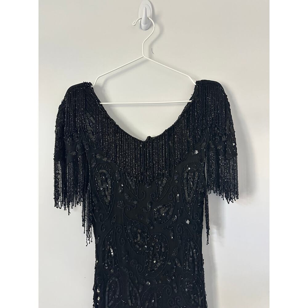 Vintage Tan Chho Black Beaded Flapper Dress size Small - FLAWS - Picture 4 of 15